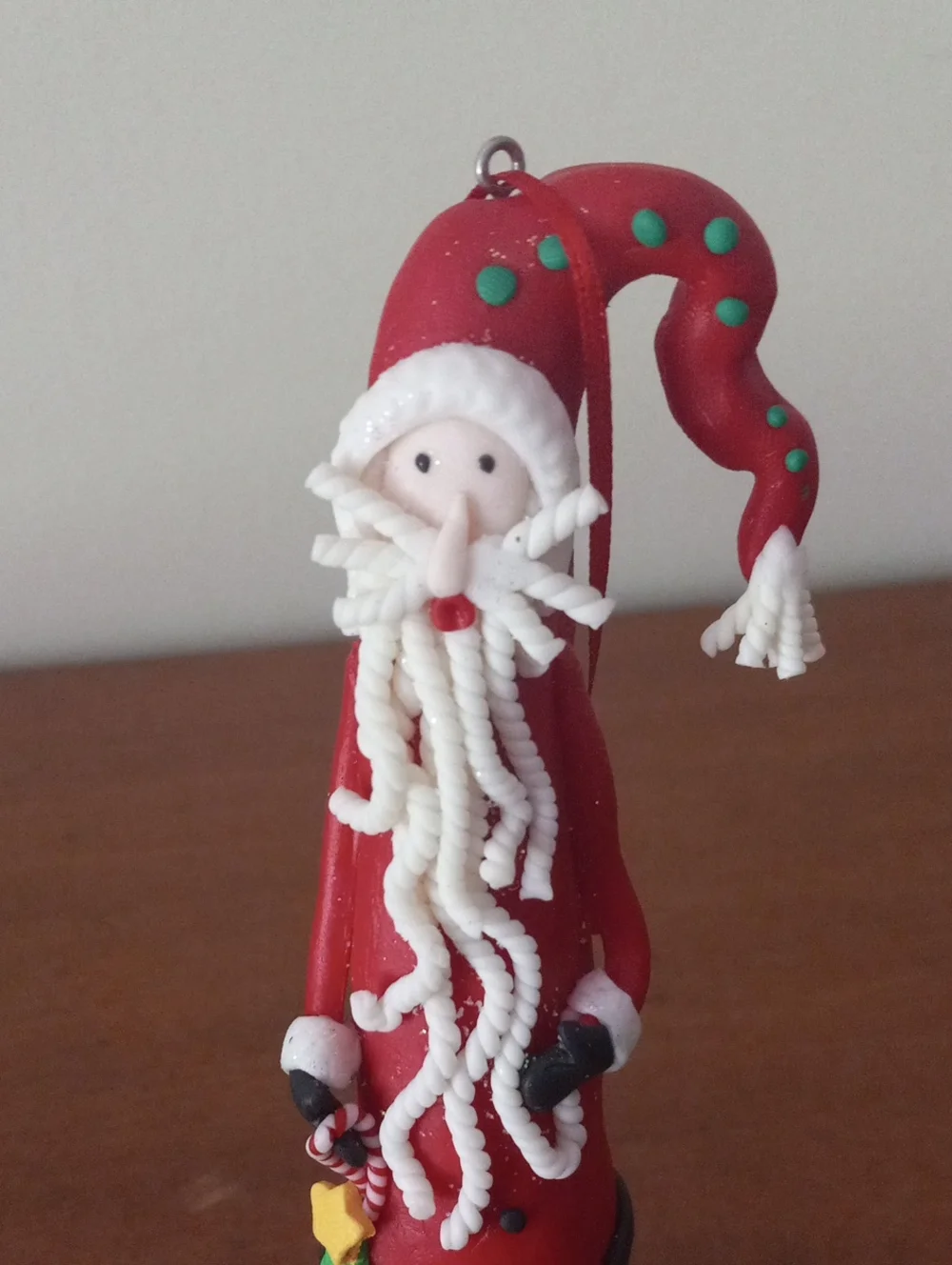 Whimsical Polymer Clay Tall Skinny Cone Santa Figurine Ornament